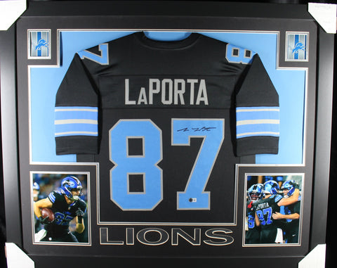 Sam LaPorta framed autographed black jersey "Skyline Style"