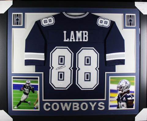 Ceedee Lamb framed autographed navy jersey "Skyline Style"