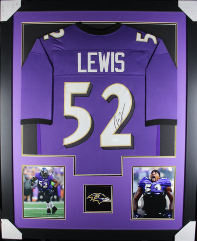 Ray Lewis framed autographed purple jersey "Tower Style"