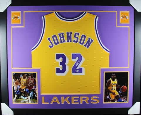Magic Johnson framed autographed yellow jersey "Skyline Style"
