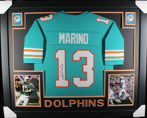 Dan Marino framed autographed teal jersey "Skyline Style"