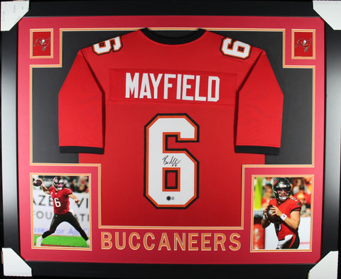 Baker Mayfield framed autographed red jersey "Skyline Style"