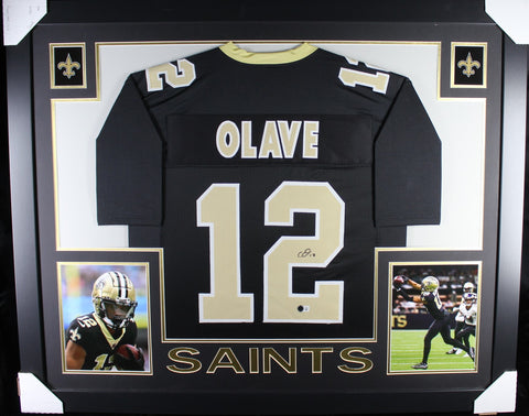 Chris Olave framed autographed black jersey "Skyline Style"