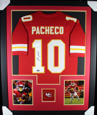 Isaiah Pacheco framed autographed red jersey "Tower Style"