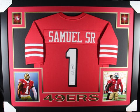 Deebo Samuel framed autographed red jersey "Skyline Style"
