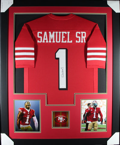 Deebo Samuel framed autographed red jersey "Tower Style"