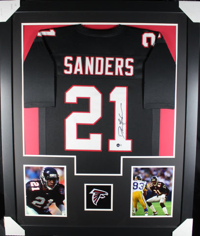 Deion Sanders framed autographed black jersey "Tower Style"