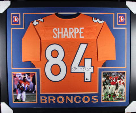 Shannon Sharpe framed autographed orange jersey "Skyline Style"
