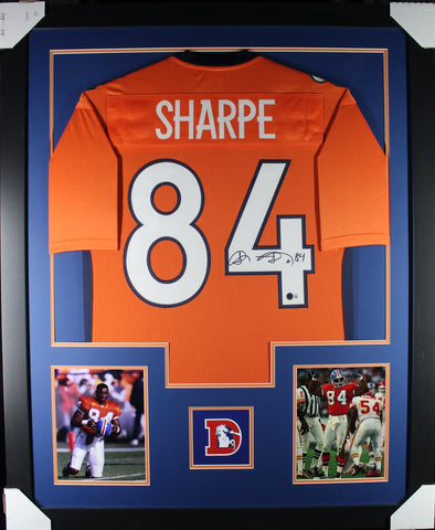 Shannon Sharpe framed autographed orange jersey "Tower Style"