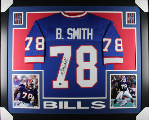 Bruce Smith framed autographed blue jersey "Skyline Style"