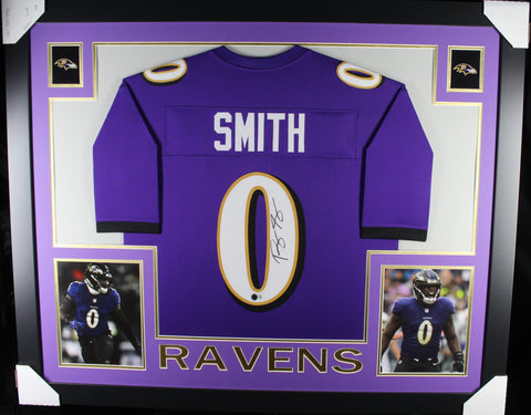 Roquan Smith framed autographed purple jersey "Skyline Style"