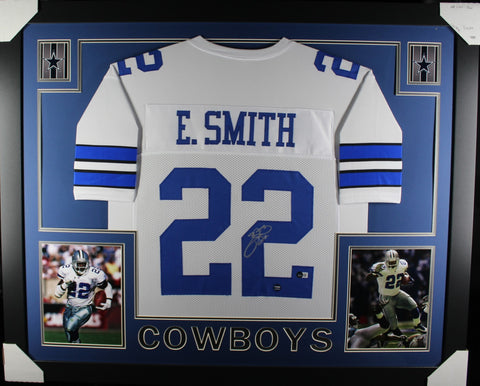 Emmitt Smith framed autographed white jersey "Skyline Style"