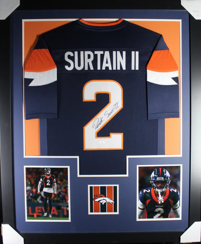 Patrick Surtain II framed autographed blue jersey "Tower Style"