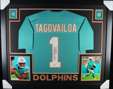 Tua Tagovailoa framed autographed teal jersey "Skyline Style"