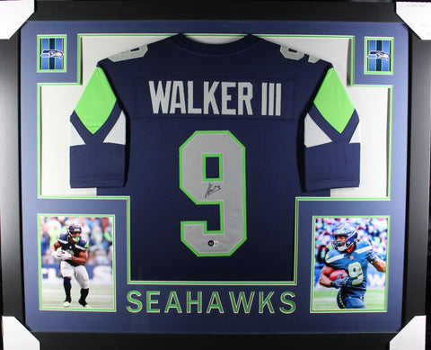 Kenneth Walker III framed autographed blue jersey "Skyline Style"