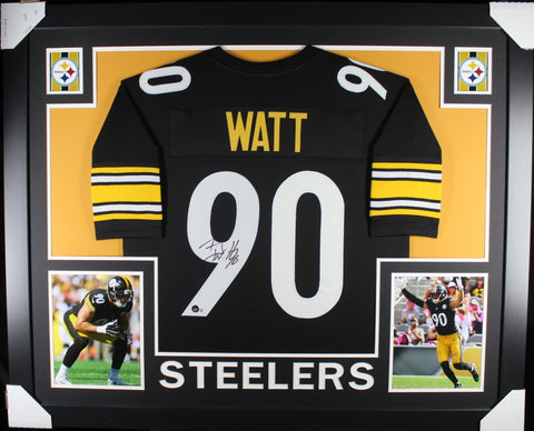 TJ Watt framed autographed black jersey "Skyline Style"