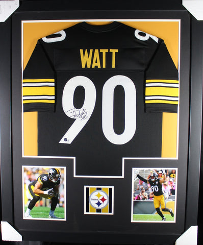 TJ Watt framed autographed black jersey "Tower Style"