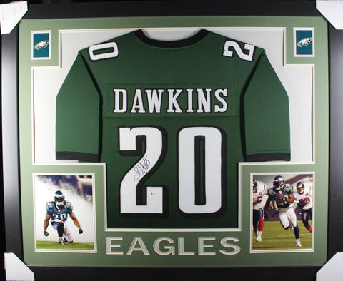brian-dawkins-framed-autographed-green-jersey-1