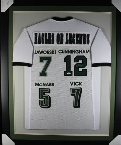 Eagles QB Legends framed autographed white jersey "Tower Style"