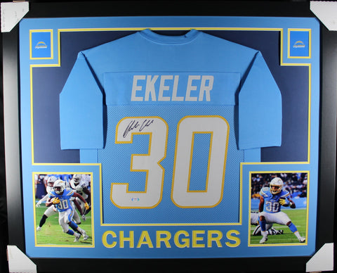 Austin Ekeler framed autographed powder blue jersey "Skyline Style"