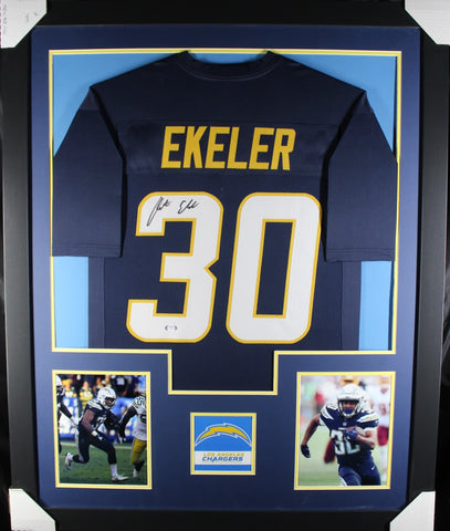 Austin Ekeler framed autographed dark blue jersey "Tower Style"