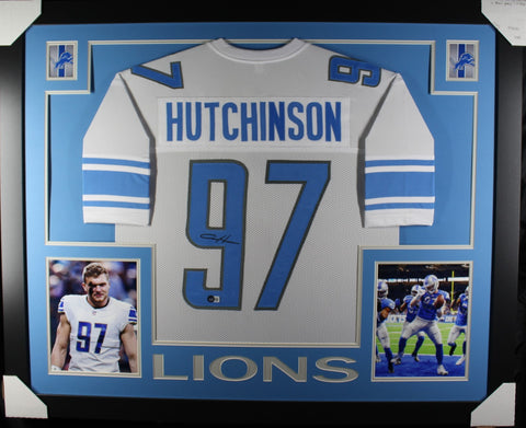 Aiden Hutchinson framed autographed white jersey "Skyline Style"