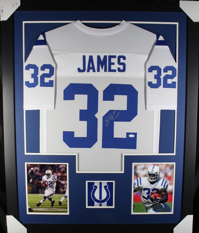 Edgerrin James framed autographed white jersey "Tower Style"