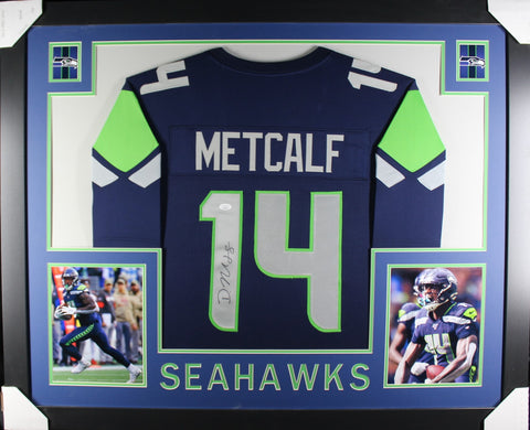 DK Metcalf framed autographed blue jersey "Skyline Style"