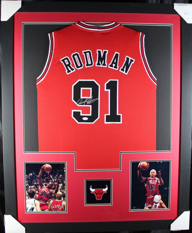 Dennis Rodman framed autographed red jersey "Tower Style"