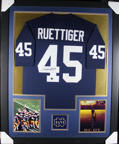 Rudy Ruettiger framed autographed blue jersey "Tower Style"