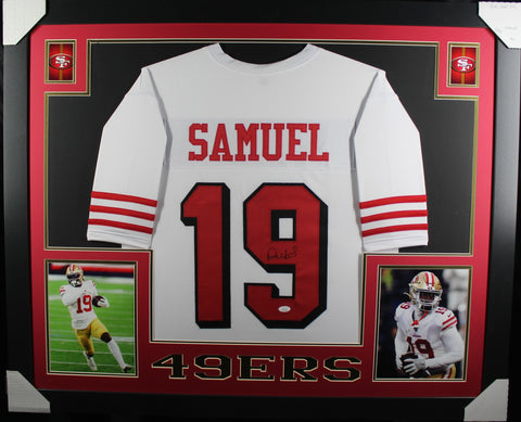 Deebo Samuel framed autographed white jersey "Skyline Style"