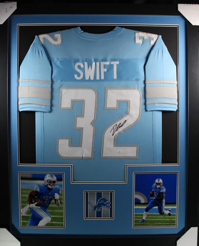 D'Andre Swift framed autographed blue jersey "Tower Style"