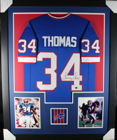 Thurman Thomas framed autographed blue jersey "Tower Style"