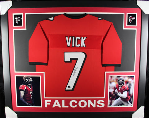 Michael Vick framed autographed red jersey "Skyline Style"