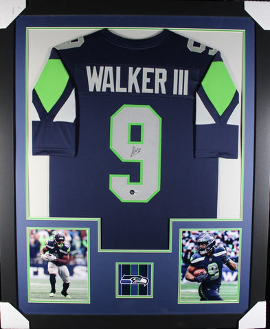Kenneth Walker III framed autographed blue jersey "Tower Style"