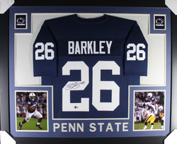 Saquon Barkley framed autographed blue college jersey "Skyline Style"