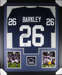 Saquon Barkley framed autographed blue college jersey "Tower Style"