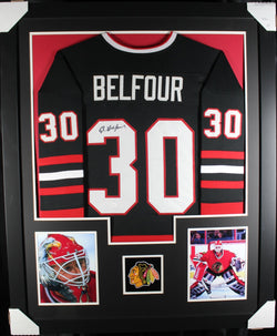 Ed Belfour framed autographed black jersey "Tower Style"
