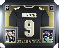 Drew Brees "SB XLIV MVP" inscribed framed autographed black jersey