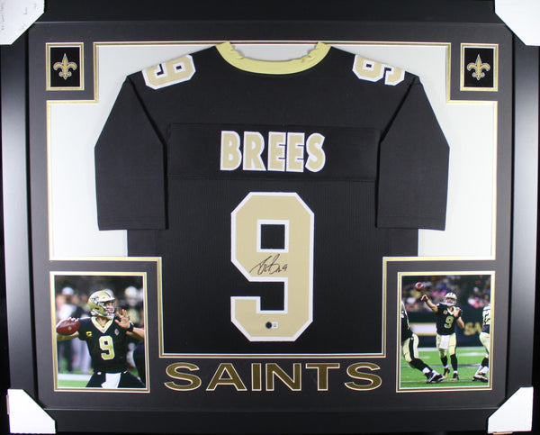 Drew Brees framed autographed black jersey "Skyline Style"