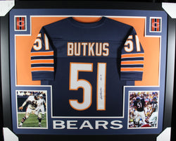 Dick Butkus "HOF 79" inscribed framed autographed navy jersey