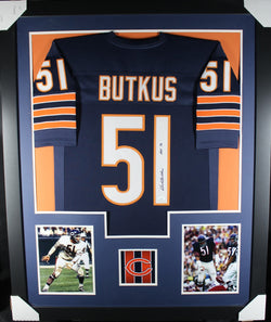 Dick Butkus "HOF 79" inscribed framed autographed navy jersey