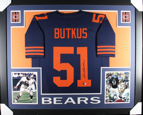 Dick Butkus inscribed framed autographed throwback jersey "Skyline Style"