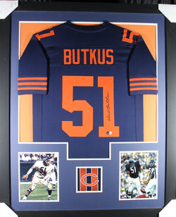 Dick Butkus inscribed framed autographed throwback jersey "Tower Style"