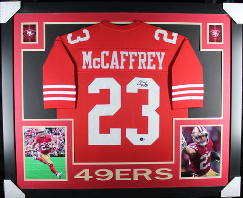 Christian McCaffrey framed autographed red jersey "Skyline Style"
