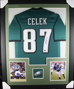 Brent Celek framed autographed green jersey