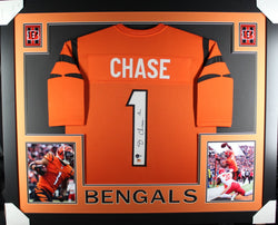 Ja'Marr Chase framed autographed orange jersey