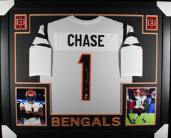 Ja'Marr Chase framed autographed white jersey
