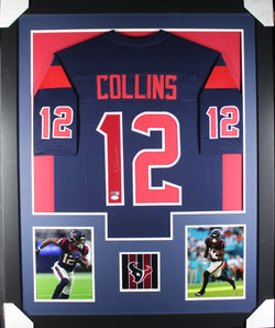 Nico Collins framed autographed blue jersey