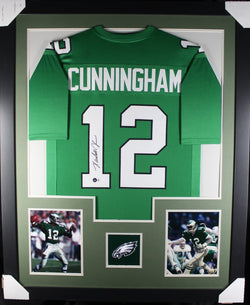 Randall Cunningham framed autographed throwback kelly green jersey